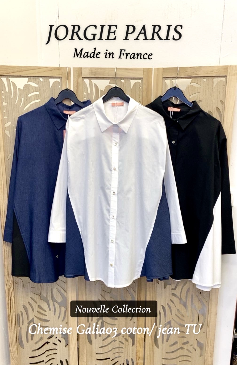 Chemise grande taille en coton bicolore noir et blanc GALIA04 - Main Image