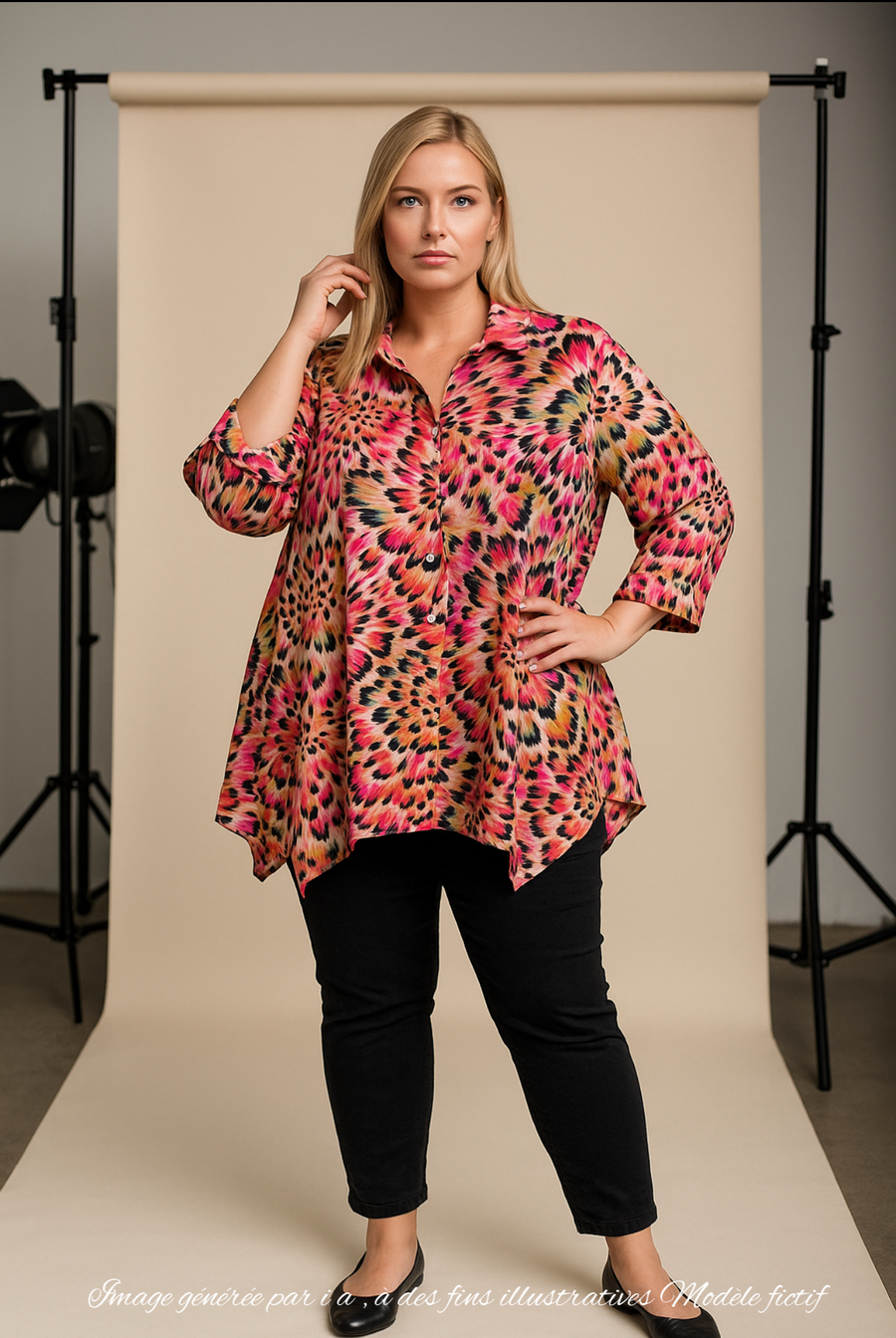 tunique chemise grande taille en voile imprimé TIE DIE KATCH03