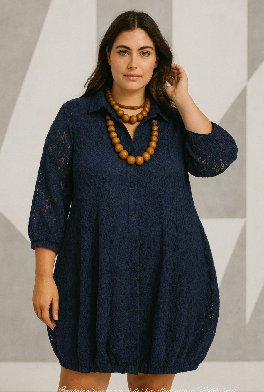 Robe Grande Taille boule ample en dentelle de velours marine ou noir BEL06