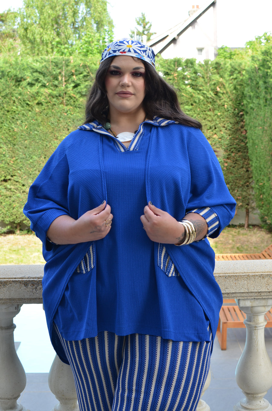 Gilet grande taille en maille gaufrée bleu royal URUG02C