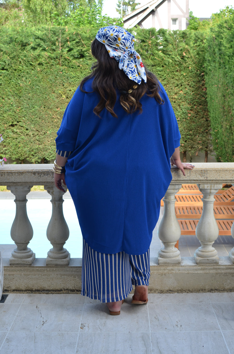 Gilet grande taille en maille gaufrée bleu royal URUG02C
