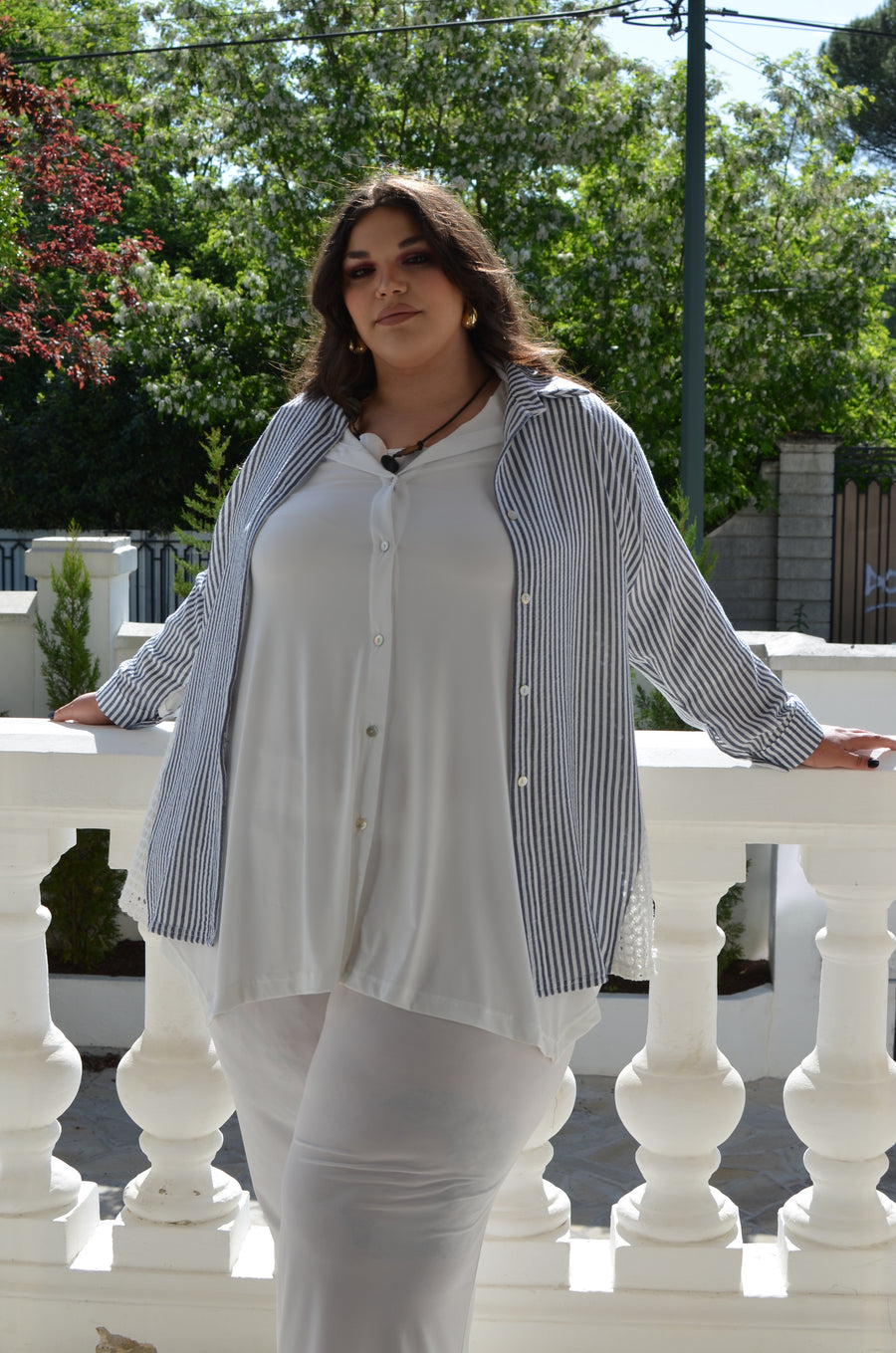 Chemise grande taille en coton rayé GALIA18