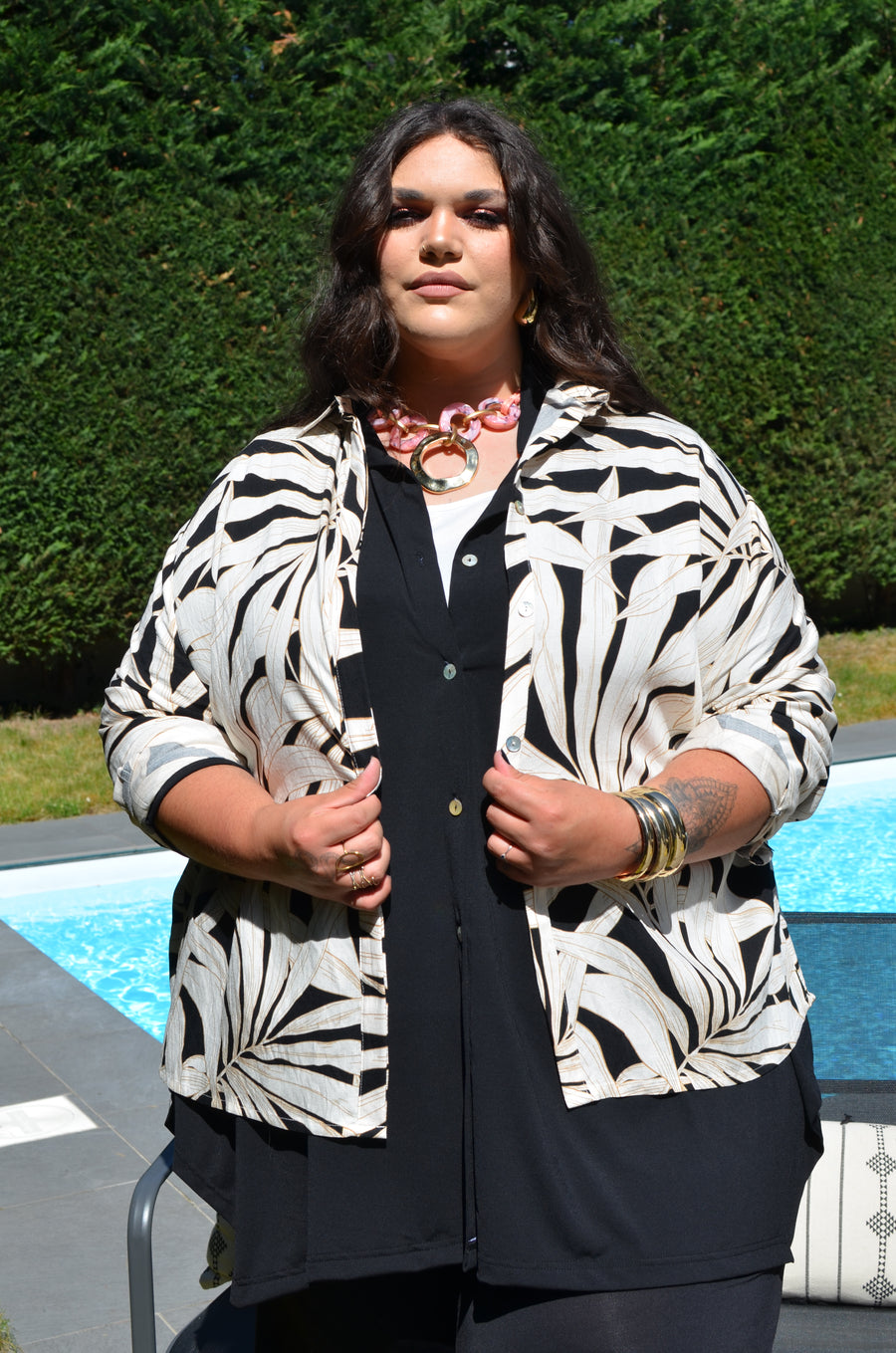 Chemise grande taille dos boutonné en viscose imprimé Roseaux ELI13