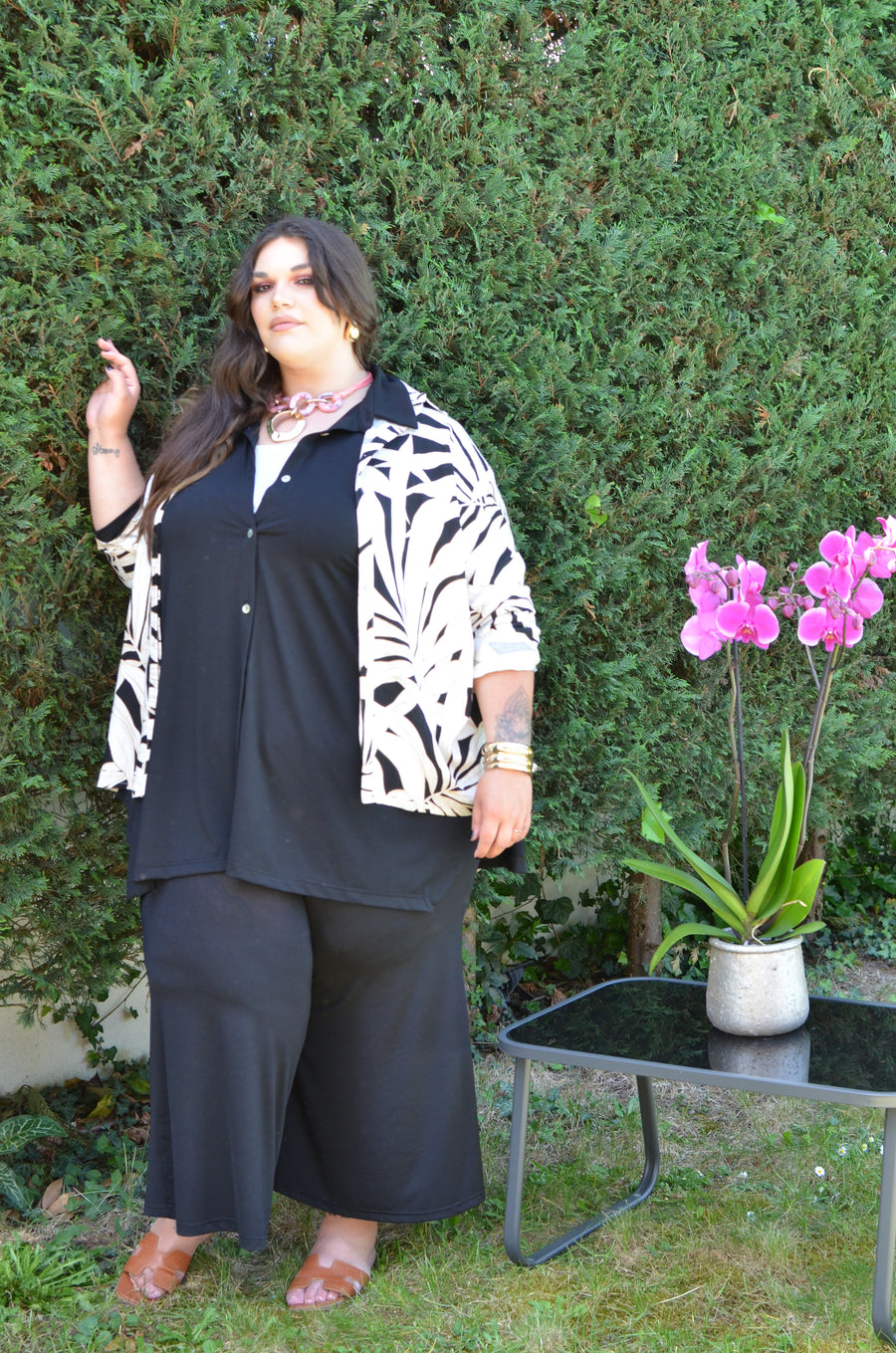 Chemise grande taille dos boutonné en viscose imprimé Roseaux ELI13