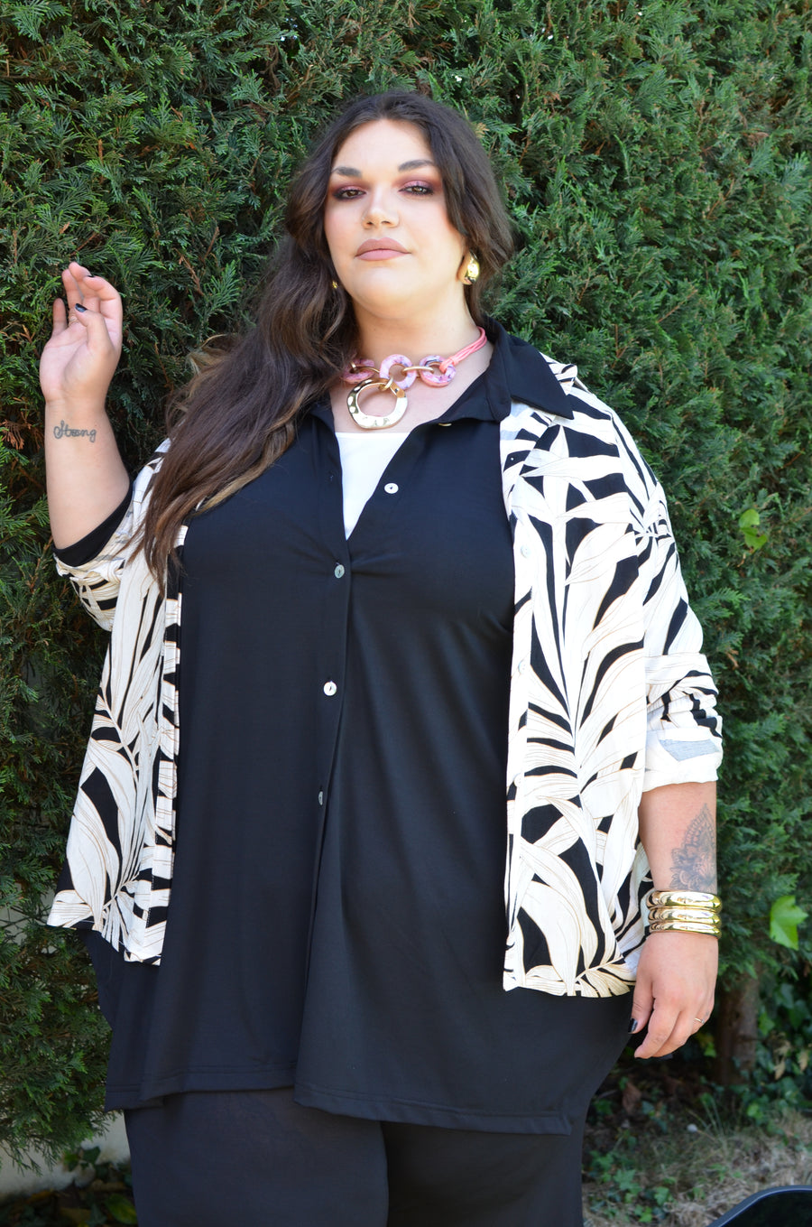 Chemise grande taille dos boutonné en viscose imprimé Roseaux ELI13