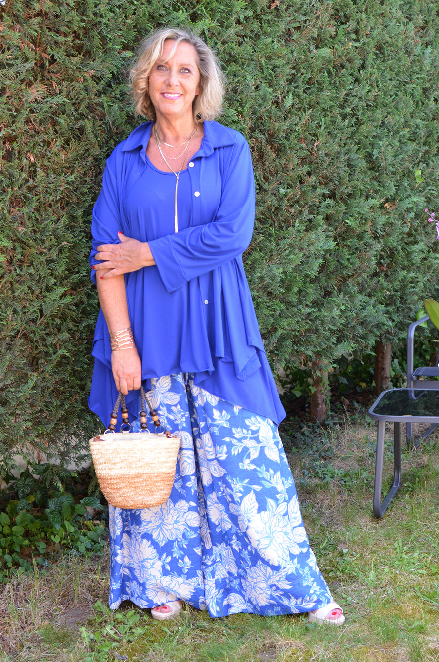 Pantalon grande taille en viscose imprimée Fleur Royal OPE13