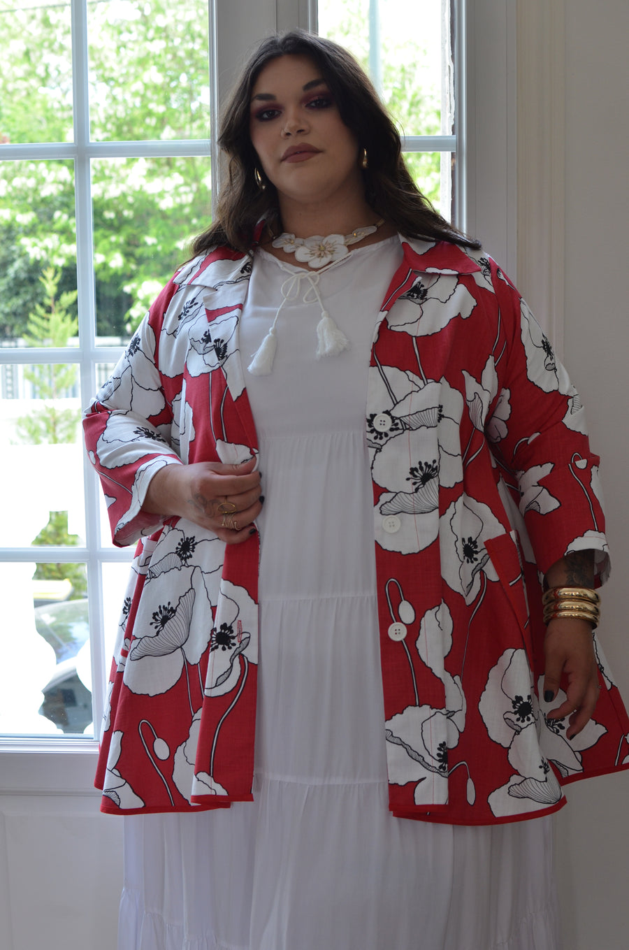 Veste grande taille en coton imprimé Coquelicot2  CHARL08