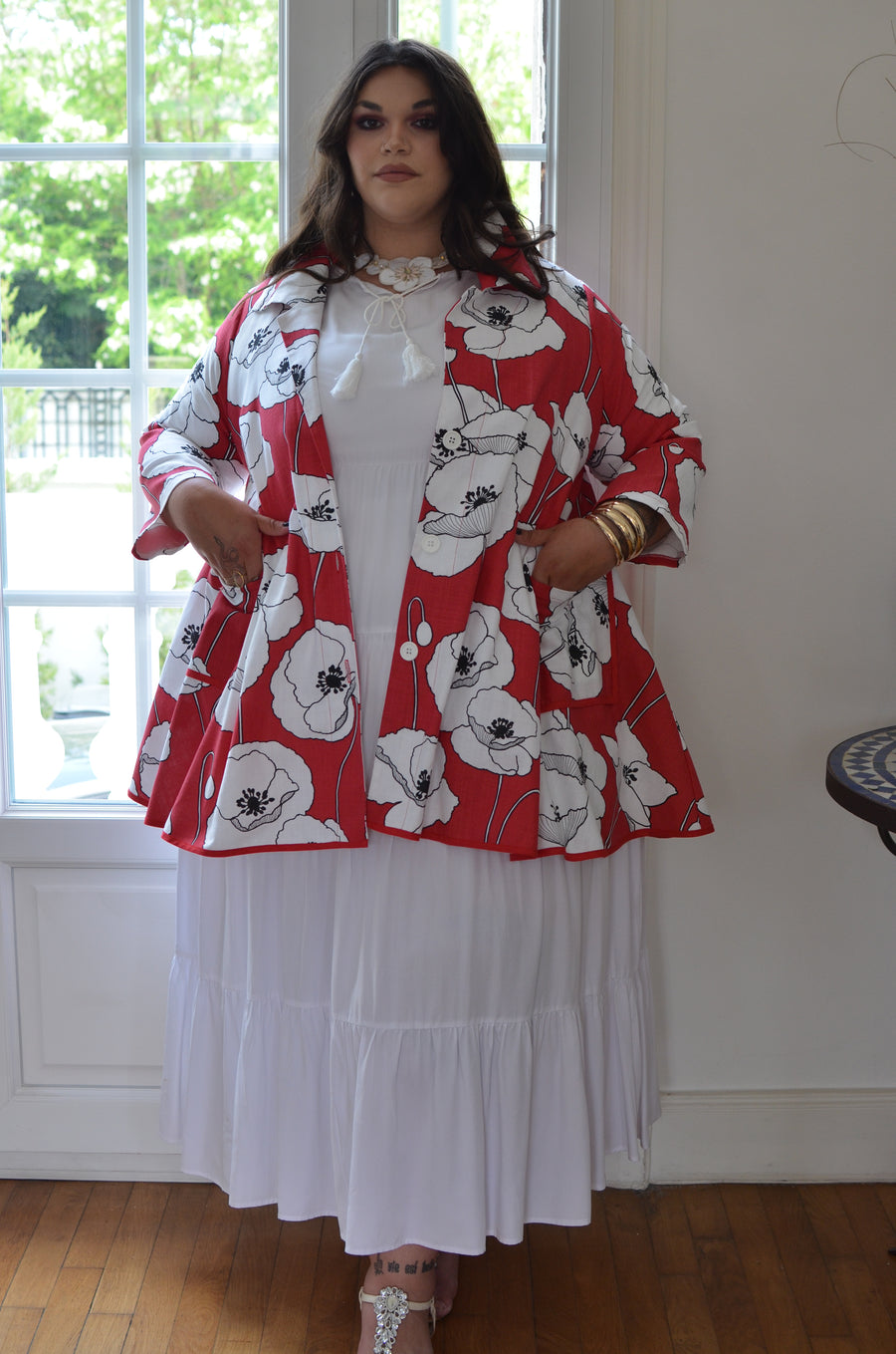 Veste grande taille en coton imprimé Coquelicot2  CHARL08