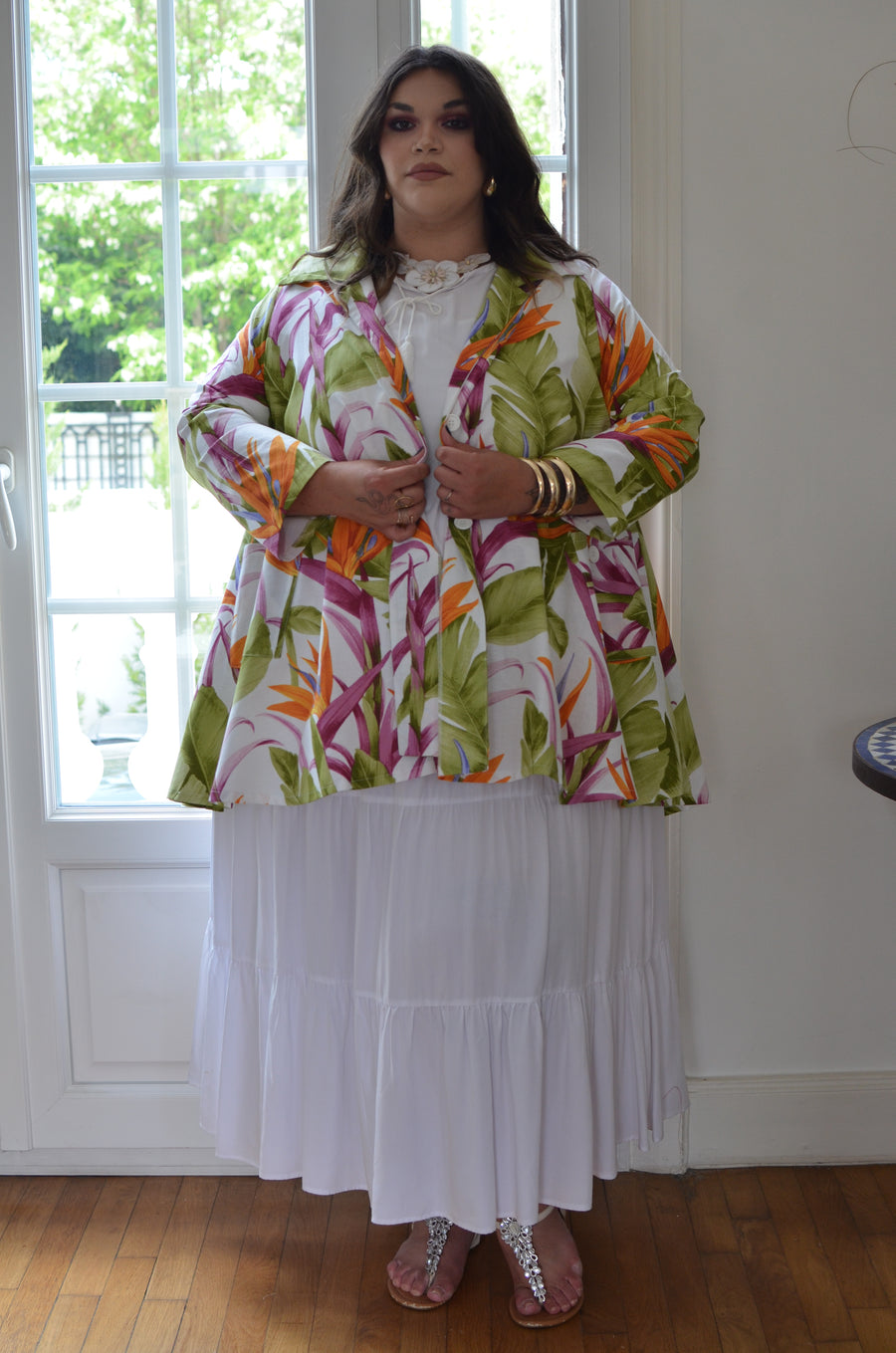 Veste grande taille en coton imprimé Roseaux CHARL08
