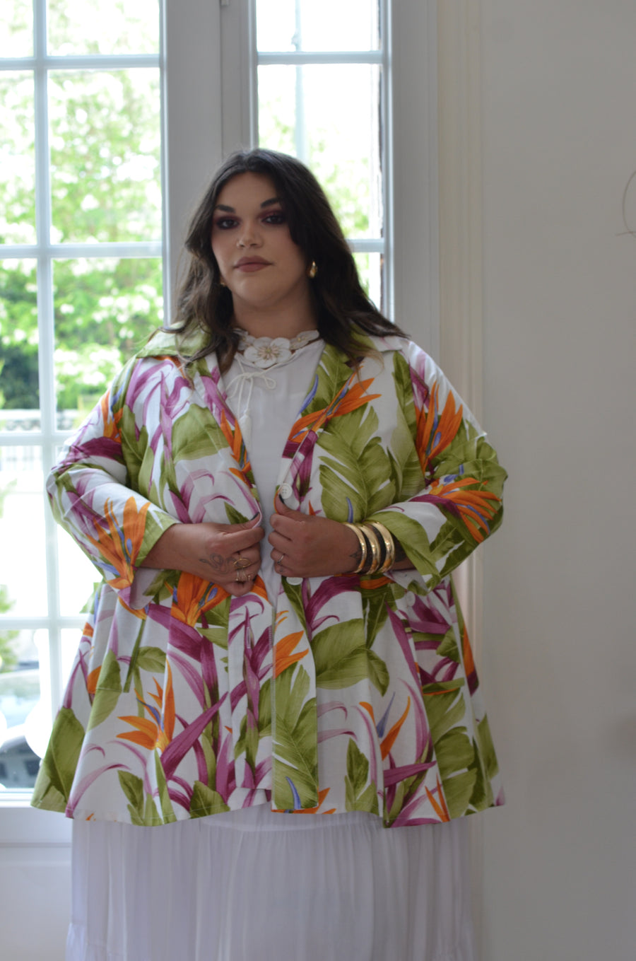 Veste grande taille en coton imprimé Roseaux CHARL08