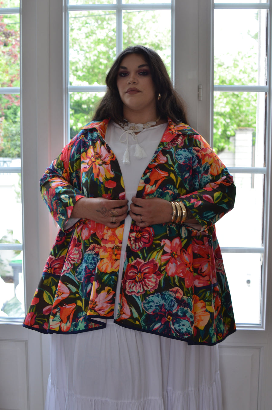 Veste grande taille en coton imprimé Pivoine Multico CHARL08