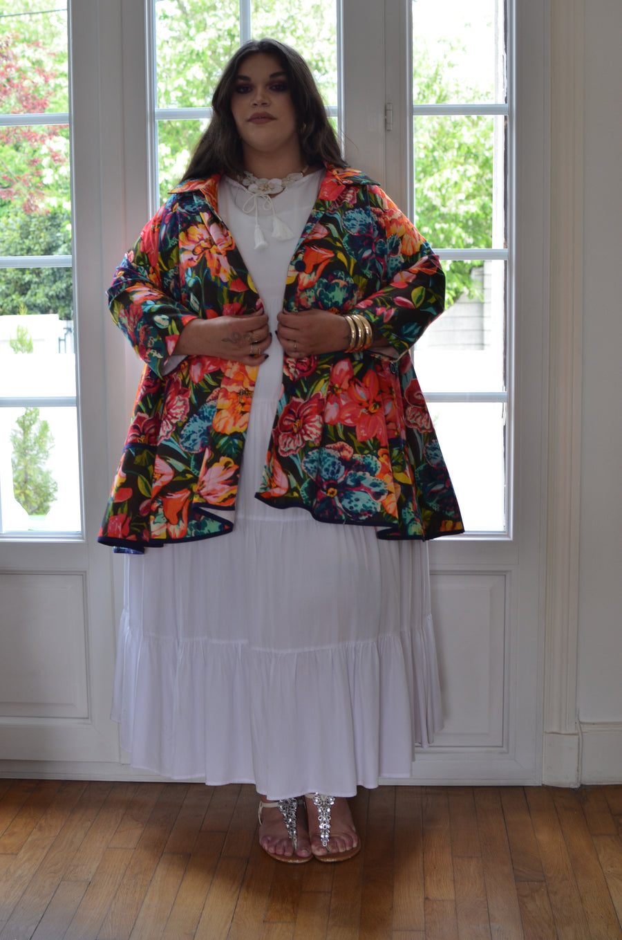 Veste grande taille en coton imprimé Pivoine Multico CHARL08