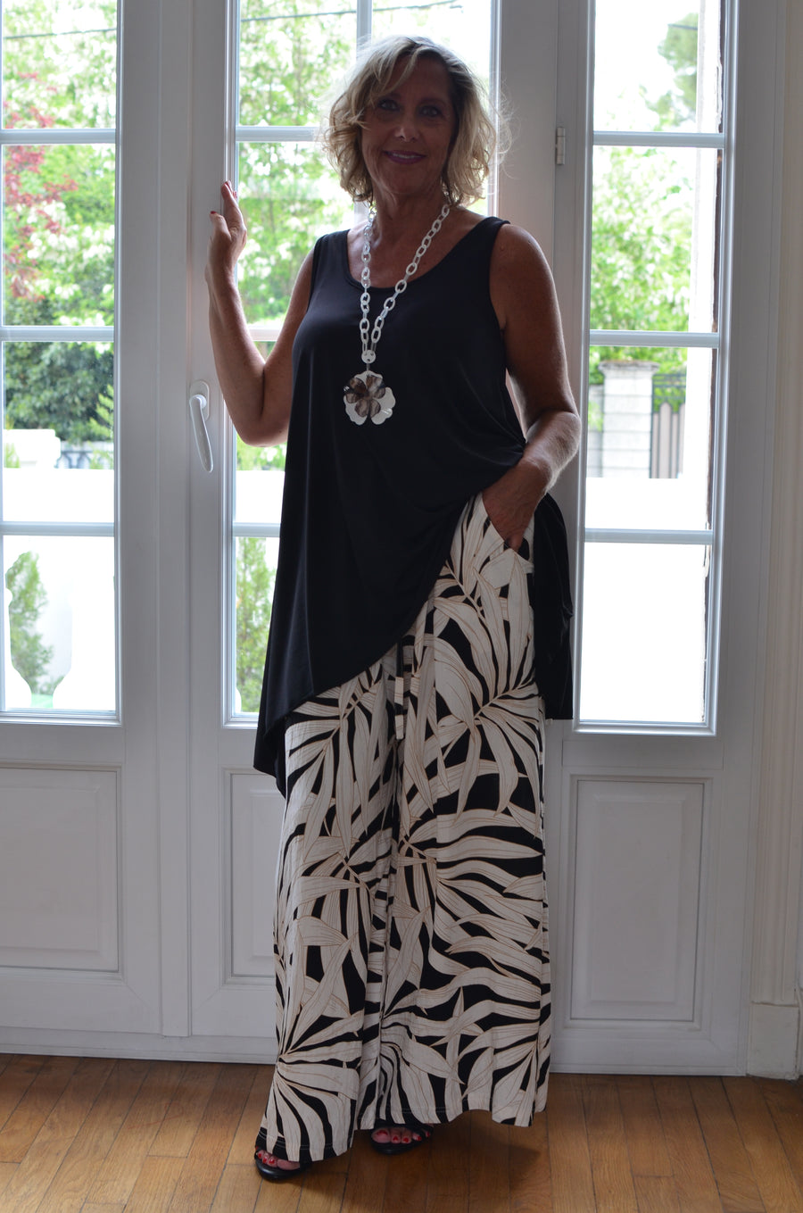 Pantalon grande taille en viscose imprimée Roseaux OPE13