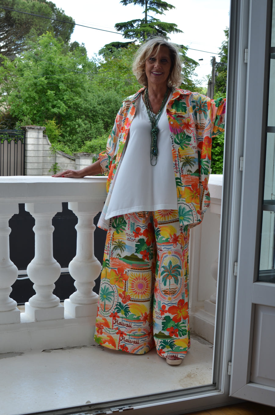 Pantalon grande taille en viscose imprimée Tropical OPE13