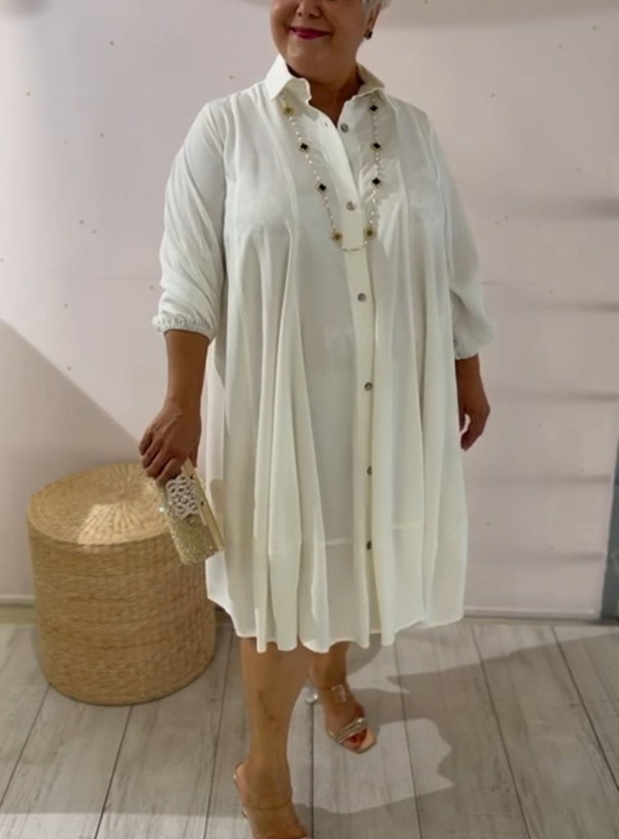Robe chemise grande taille en coton Plumetis blanc corail ou indigo BEL204B nouveauté plumetis BLANC