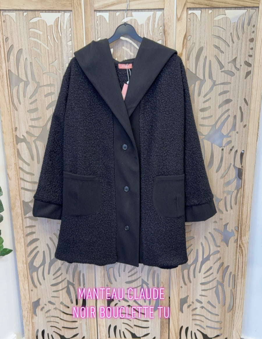 Manteau à capuche grande taille en bouclette ou caban CLAUD-08