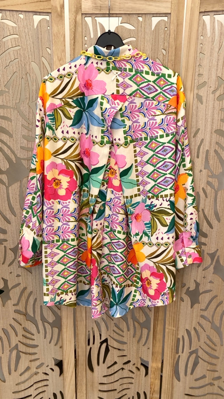 Chemise grande taille dos boutonné en viscose imprimé Fleur Patch ELI13