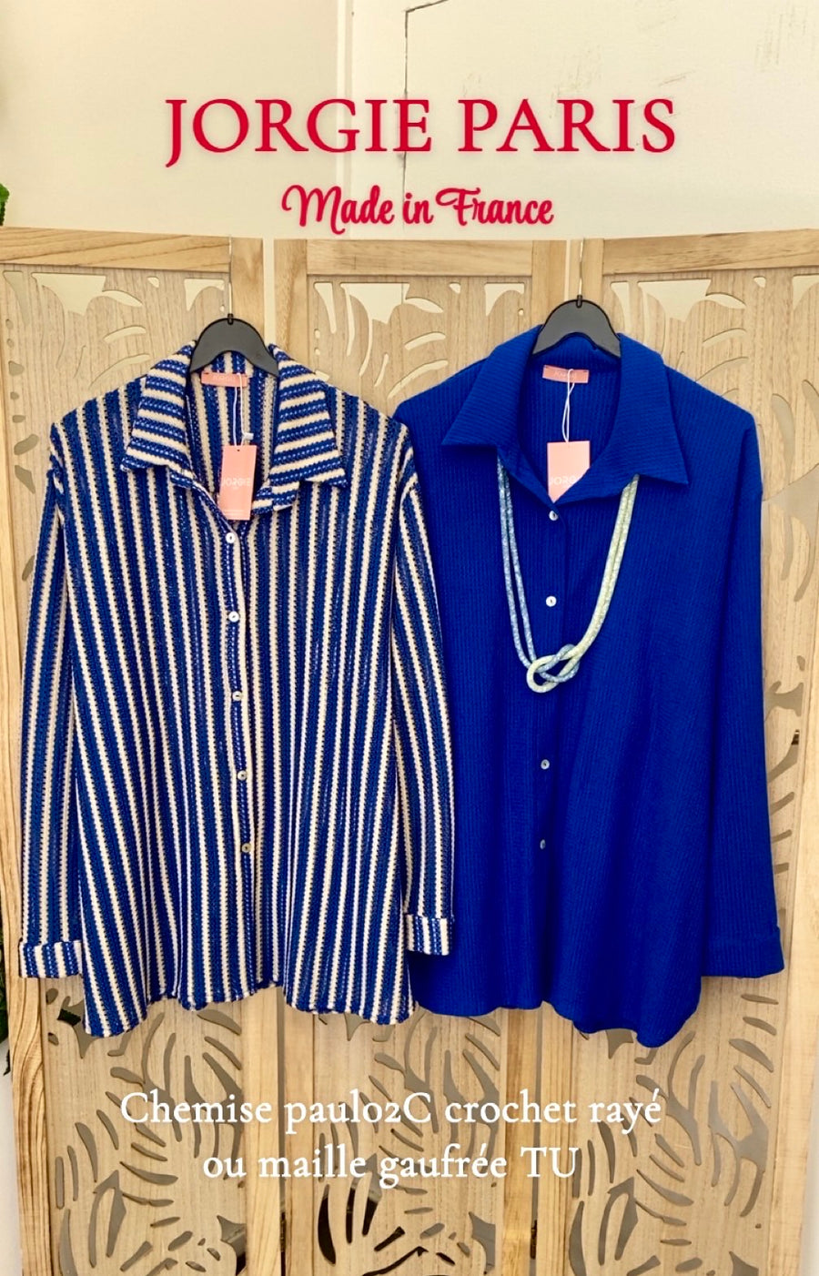 Chemise grande taille en maille gaufrée bleu royal PAUL02C