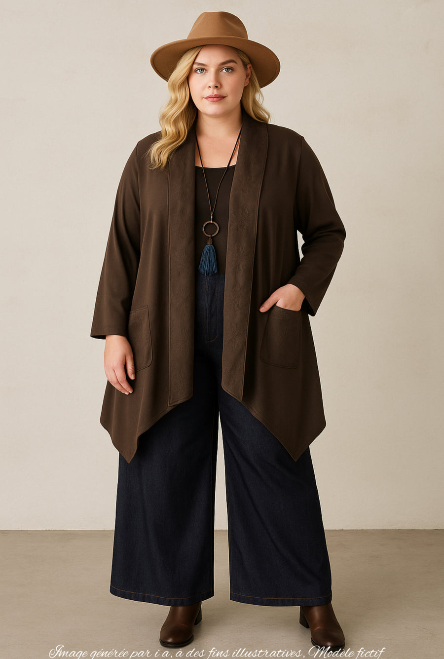 Gilet grande taille en maille aspect daim choco brodé BLAI02P