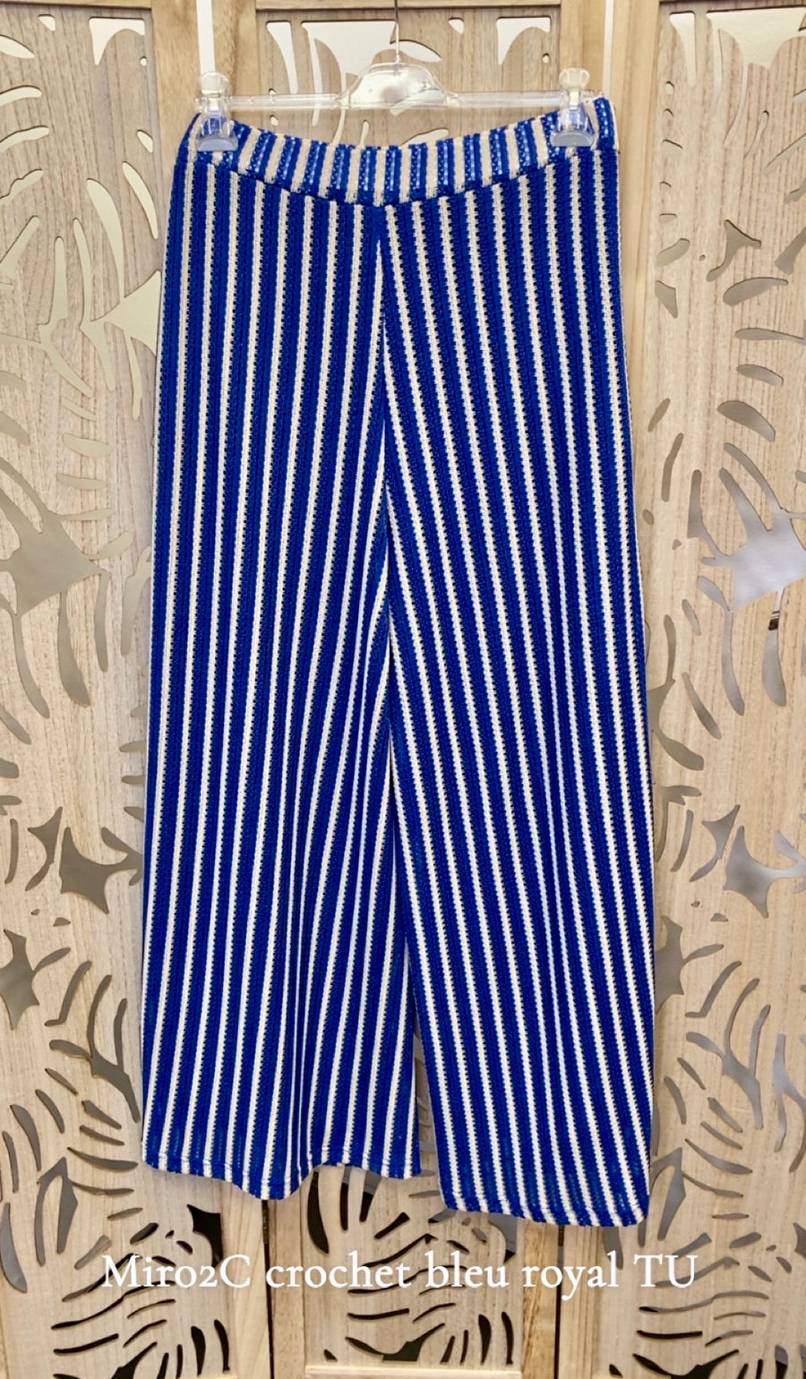 Pantalon grande taille en maille crochet rayé MIR02C