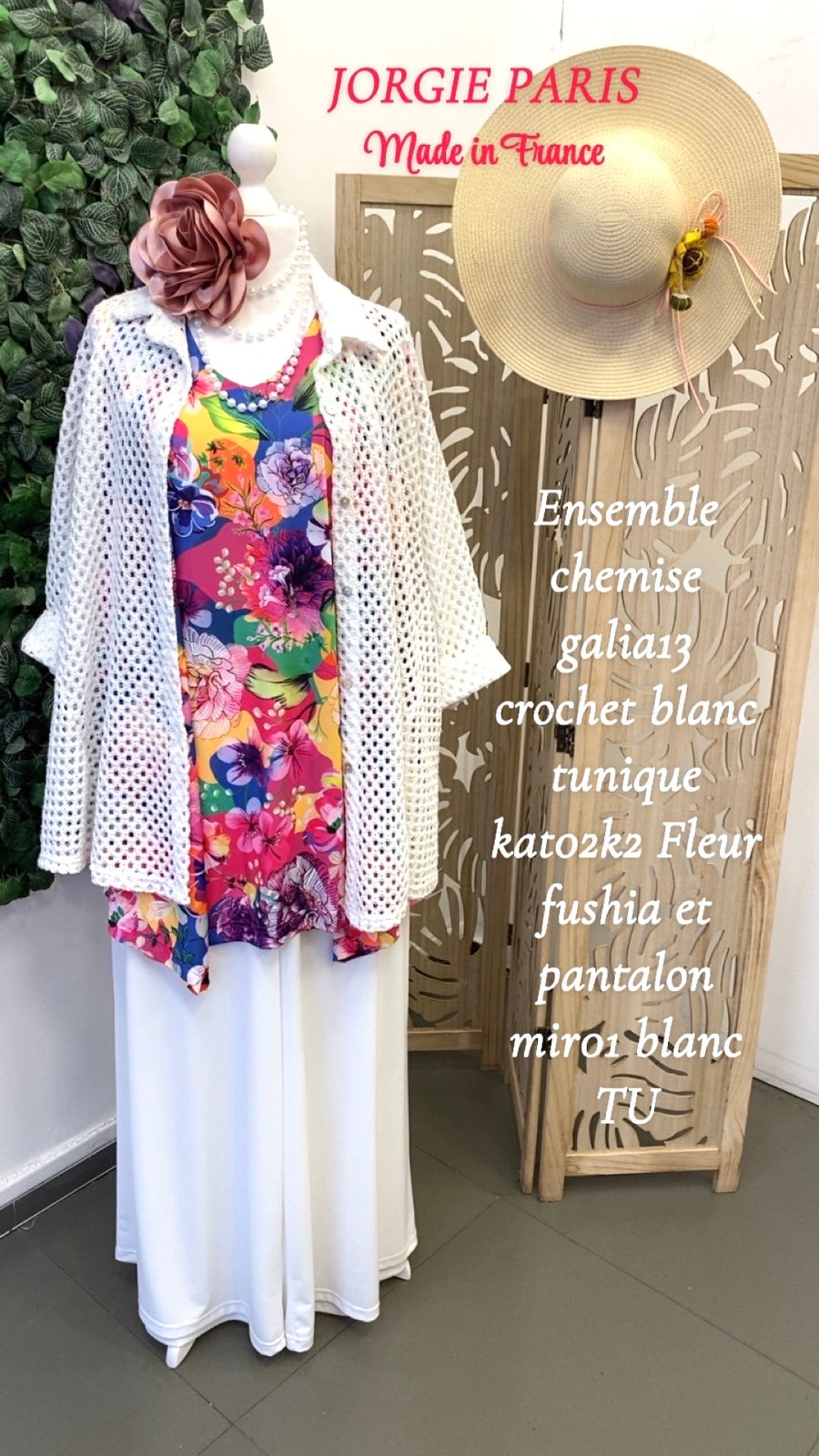 Tunique grande taille en maille fluide imprimée FLEUR FUSHIA KAT02K2