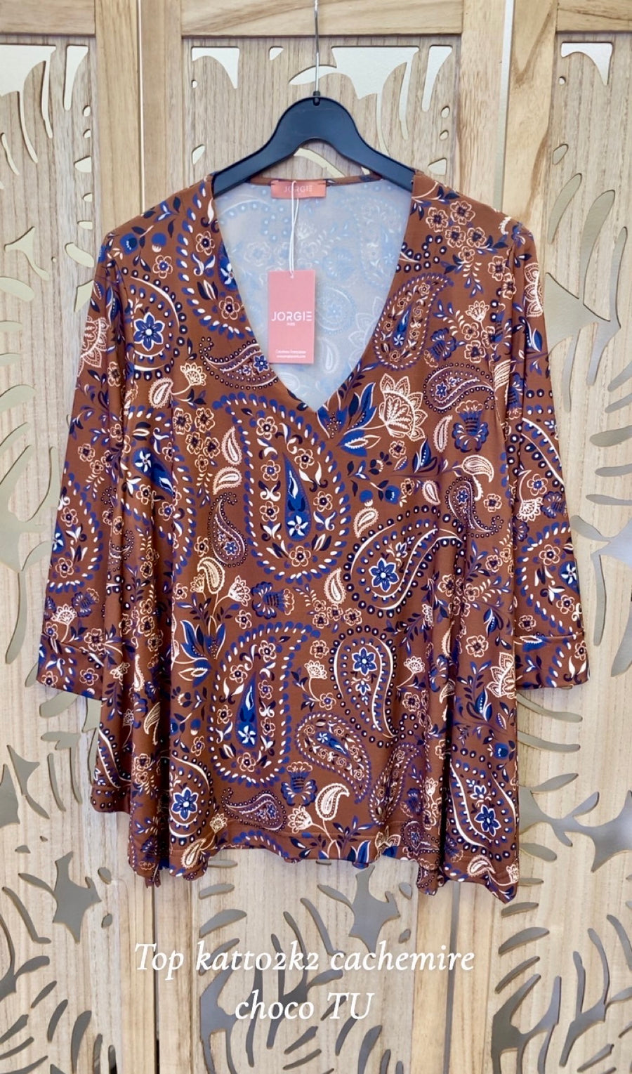 Top grande taille en maille fluide imprimée Cachemire Choco KATT02K2