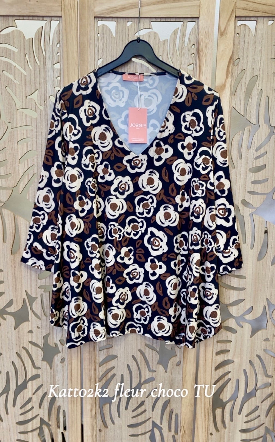 Top grande taille en maille fluide imprimée Fleur Choco KATT02K2
