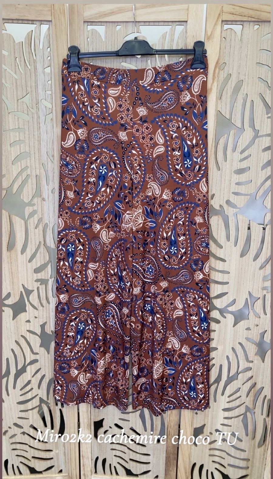 Pantalon grande taille en maille fluide imprimée Cachemire Choco MIR02K2