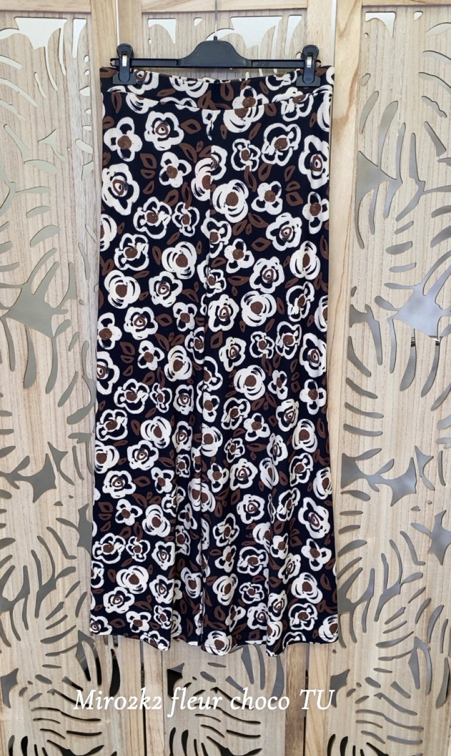 Pantalon grande taille en maille fluide imprimée Fleur Choco MIR02K2