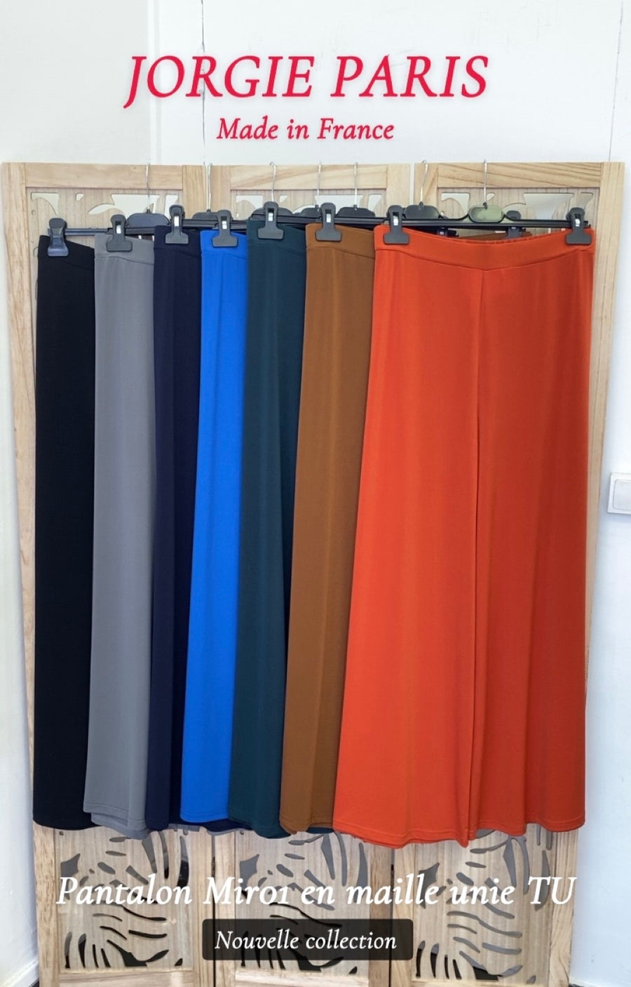 Pantalon grande taille fluide uni pitch MIR01 Noir/Marine/Bleu royal/Sapin/Noisette/Brique/ Gris acier
