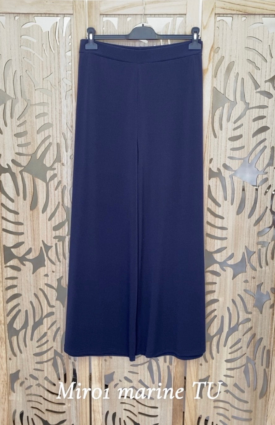 Pantalon grande taille fluide uni pitch MIR01 Noir/Marine/Bleu royal/Sapin/Noisette/Brique/ Gris acier