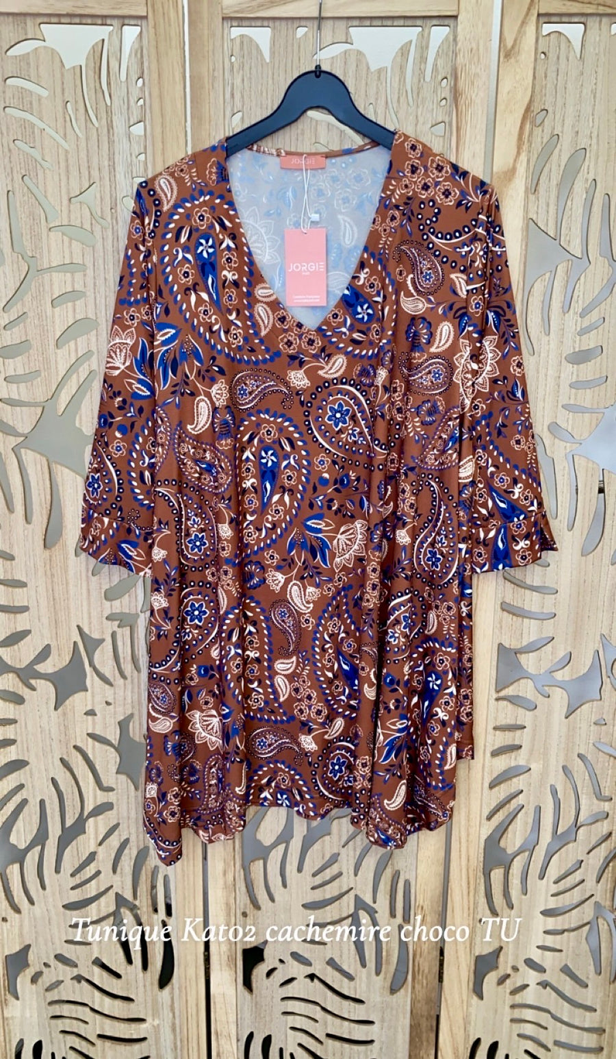 Tunique grande taille en maille fluide imprimée Cachemire Choco KAT02K2