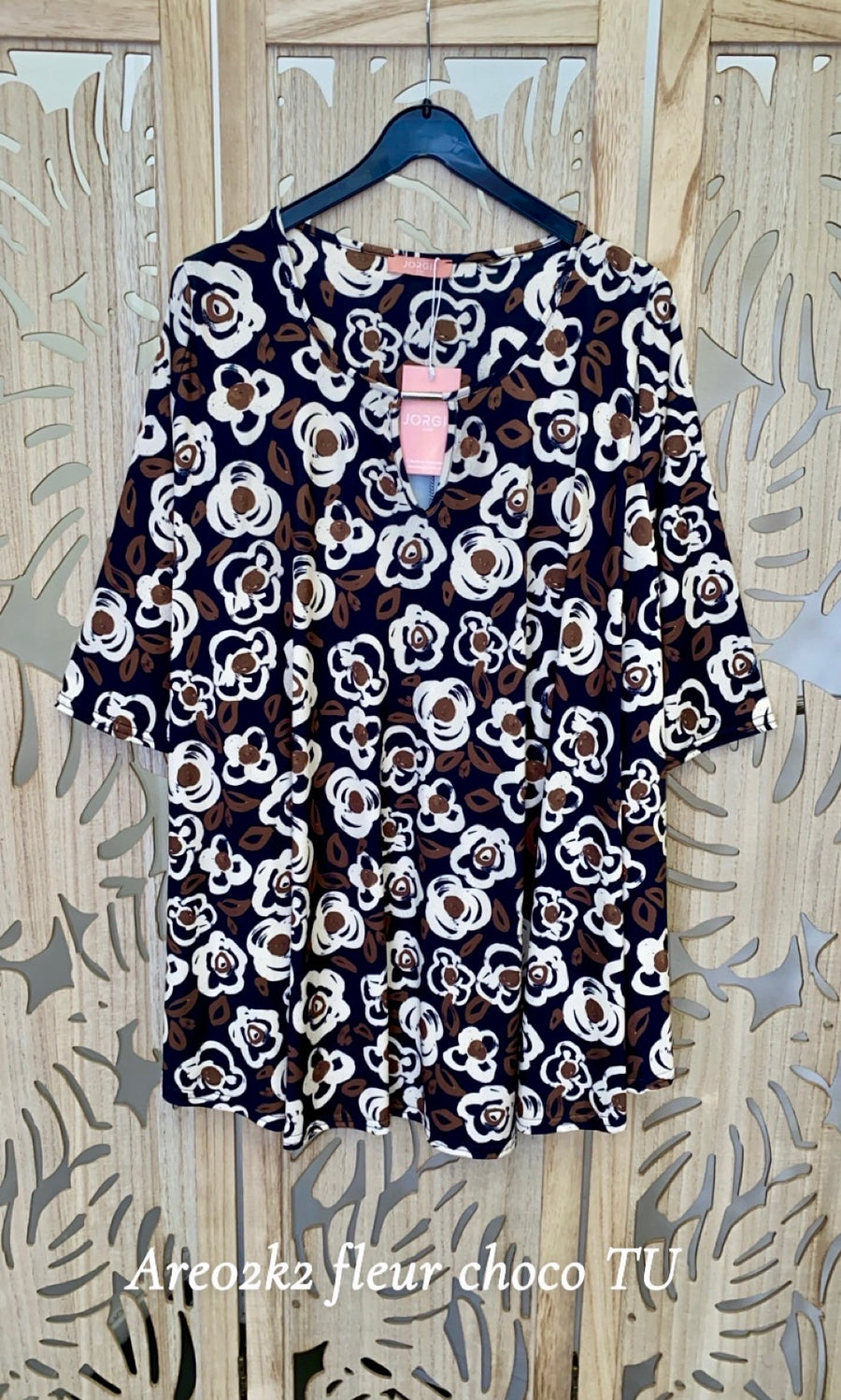 Tunique grande taille en maille imprimée Fleur Choco ARE02K2