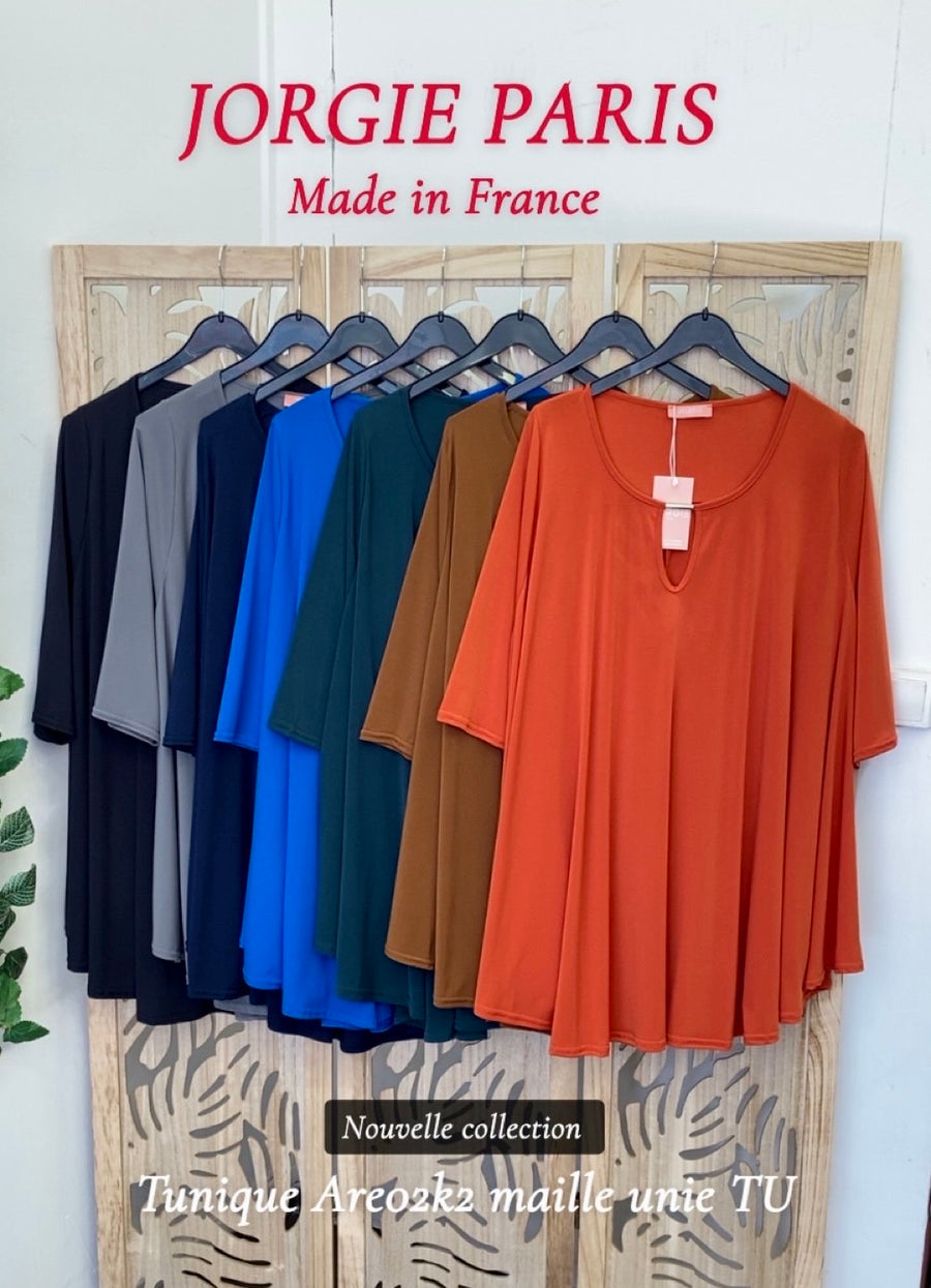 Tunique grande taille ample en maille unie fluide ARE01 Noir/Marine/Bleu royal/Sapin/Noisette/Brique/Gris