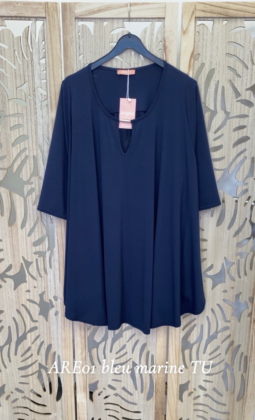 Tunique grande taille ample en maille unie fluide ARE01 Noir/Marine/Bleu royal/Sapin/Noisette/Brique/Gris