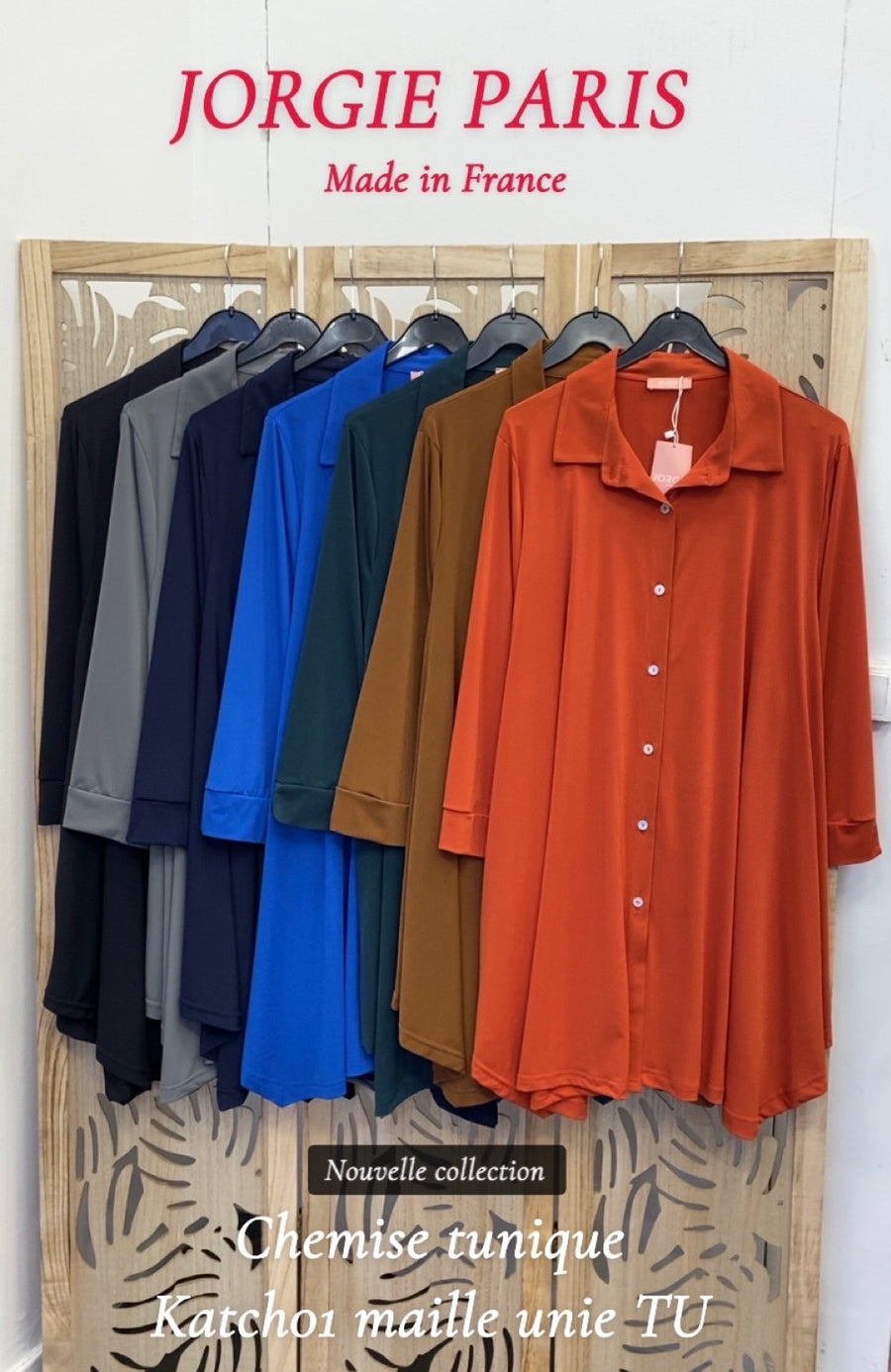Chemise grande taille en Maille fluide unie KATCH01 Noir/Marine/Bleu royal/Sapin/Noisette/Brique/Gris