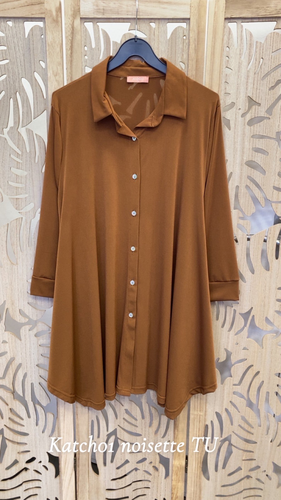 Chemise grande taille en Maille fluide unie KATCH01 Noir/Marine/Bleu royal/Sapin/Noisette/Brique/Gris