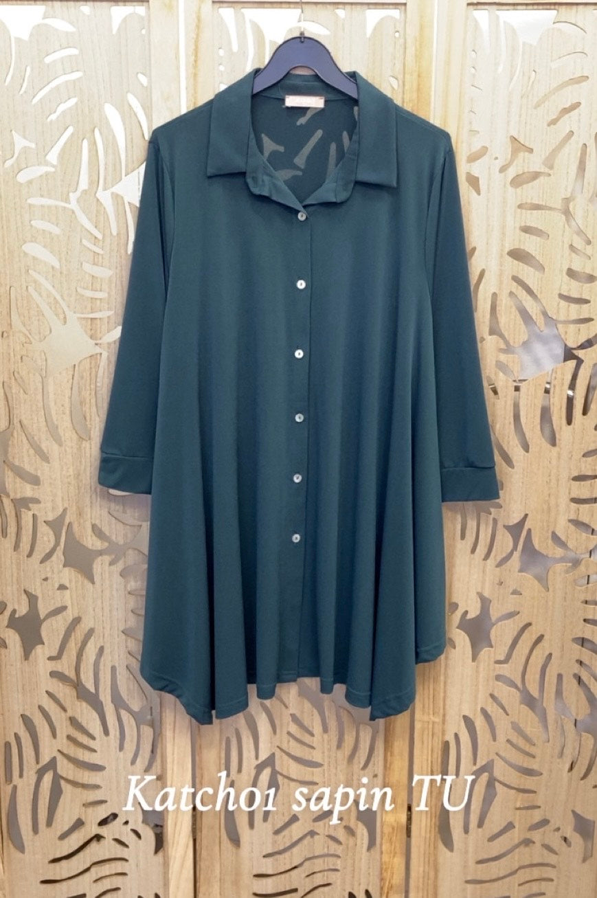 Chemise grande taille en Maille fluide unie KATCH01 Noir/Marine/Bleu royal/Sapin/Noisette/Brique/Gris