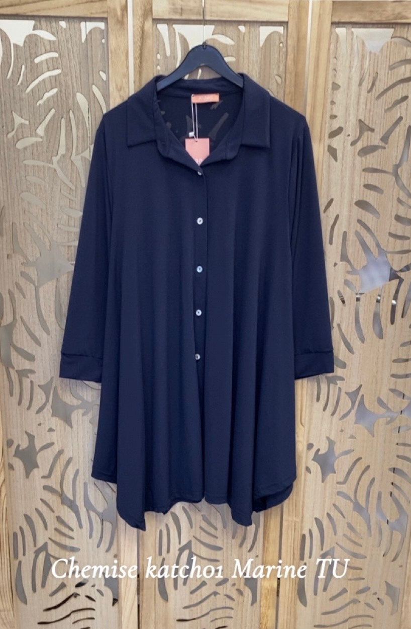 Chemise grande taille en Maille fluide unie KATCH01 Noir/Marine/Bleu royal/Sapin/Noisette/Brique/Gris