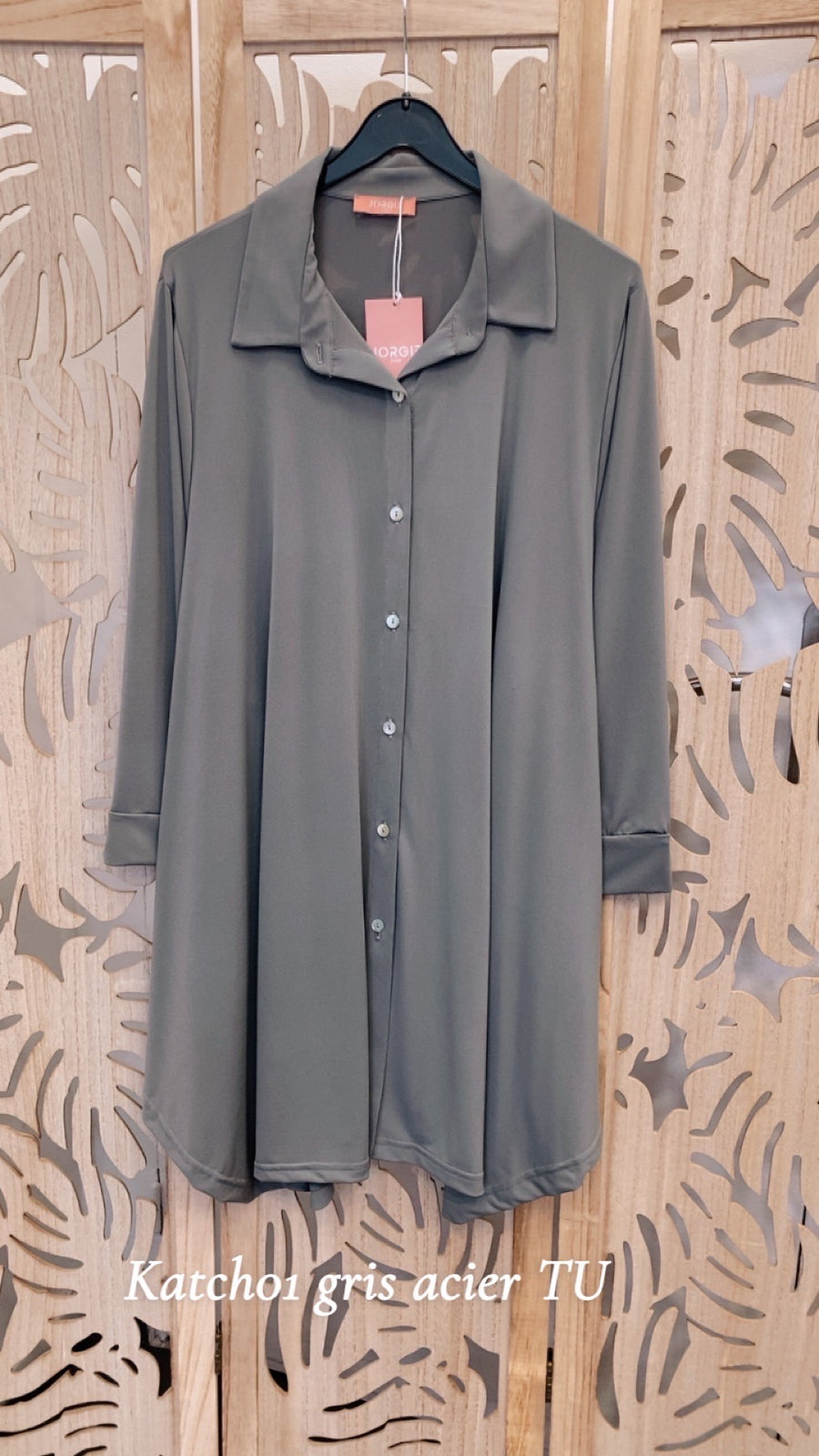Chemise grande taille en Maille fluide unie KATCH01 Noir/Marine/Bleu royal/Sapin/Noisette/Brique/Gris