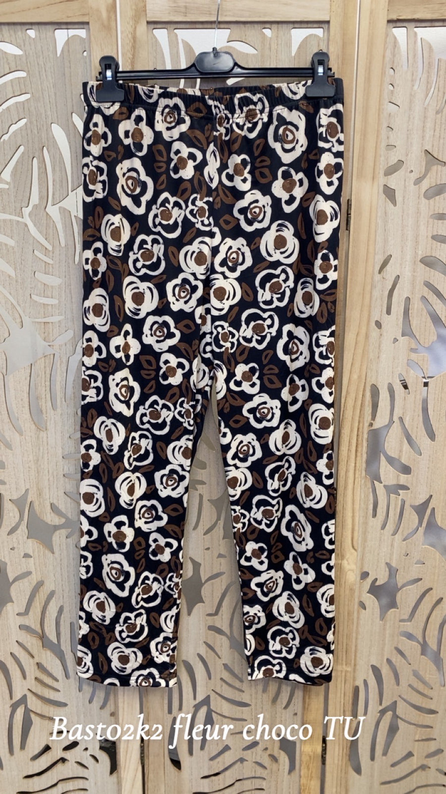 Pantalon grande taille en maille imprimé Fleur Choco BAST02K2
