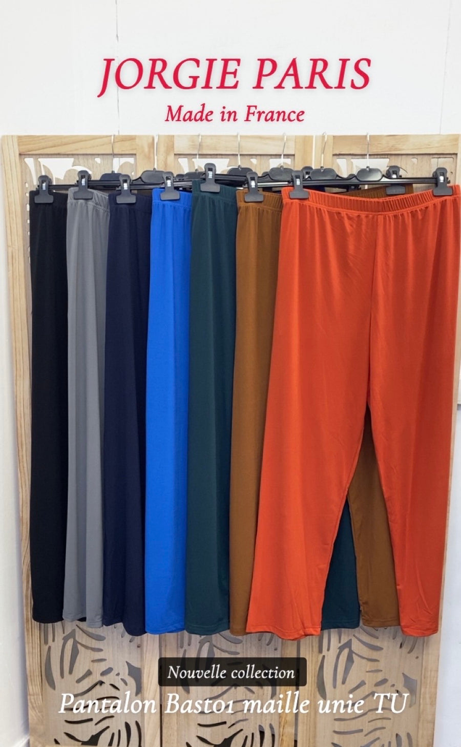 Pantalon grande taille slim en maille unie fluide BAST01 Noir/Marine/Bleu royal/Sapin/Noisette/Brique/ Gris acier