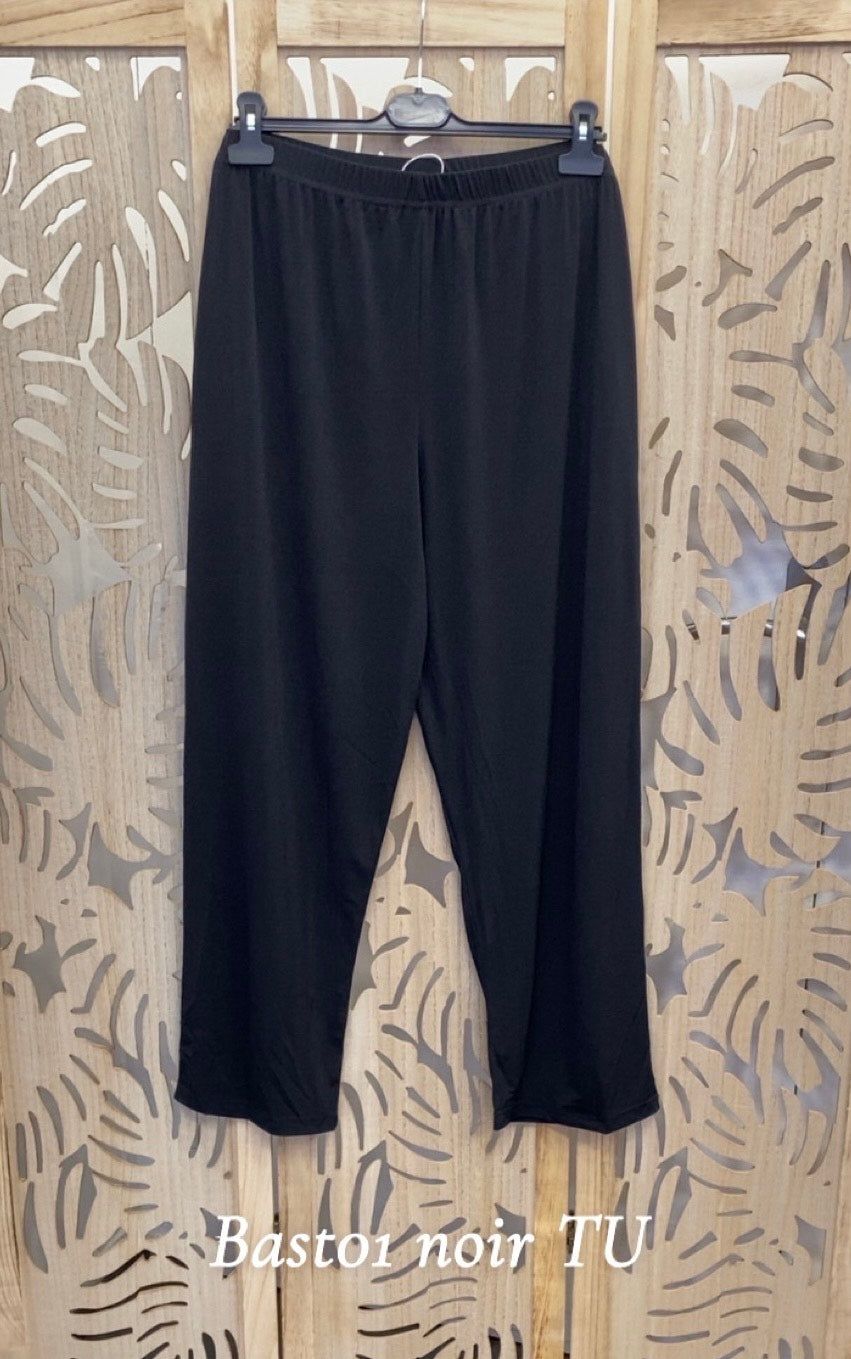 Pantalon grande taille slim en maille unie fluide BAST01 Noir/Marine/Bleu royal/Sapin/Noisette/Brique/ Gris acier