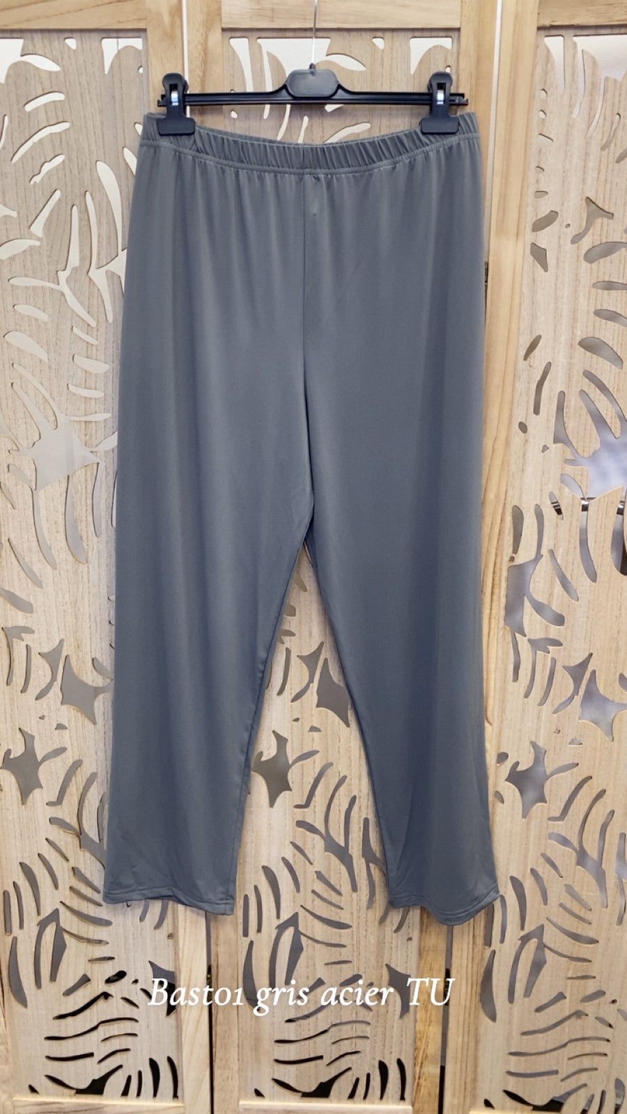 Pantalon grande taille slim en maille unie fluide BAST01 Noir/Marine/Bleu royal/Sapin/Noisette/Brique/ Gris acier