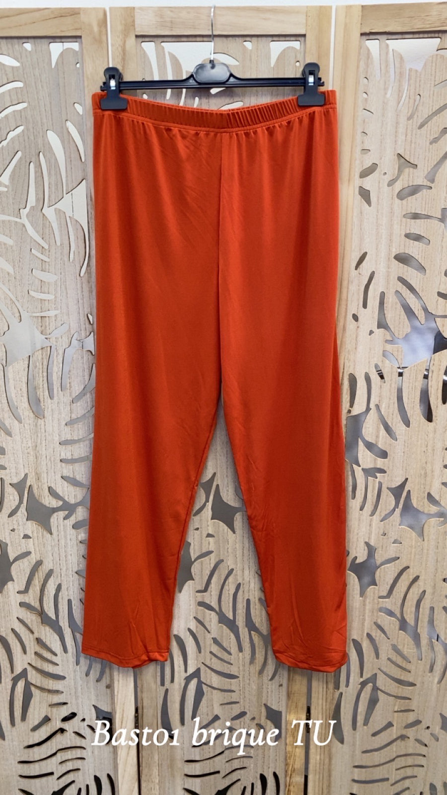 Pantalon grande taille slim en maille unie fluide BAST01 Noir/Marine/Bleu royal/Sapin/Noisette/Brique/ Gris acier
