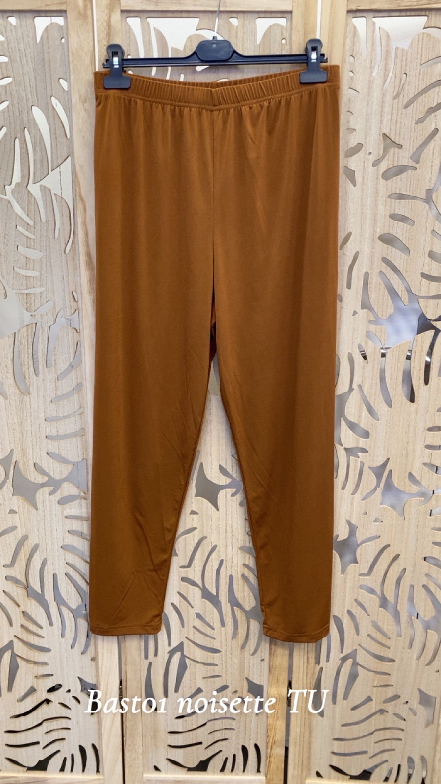 Pantalon grande taille slim en maille unie fluide BAST01 Noir/Marine/Bleu royal/Sapin/Noisette/Brique/ Gris acier