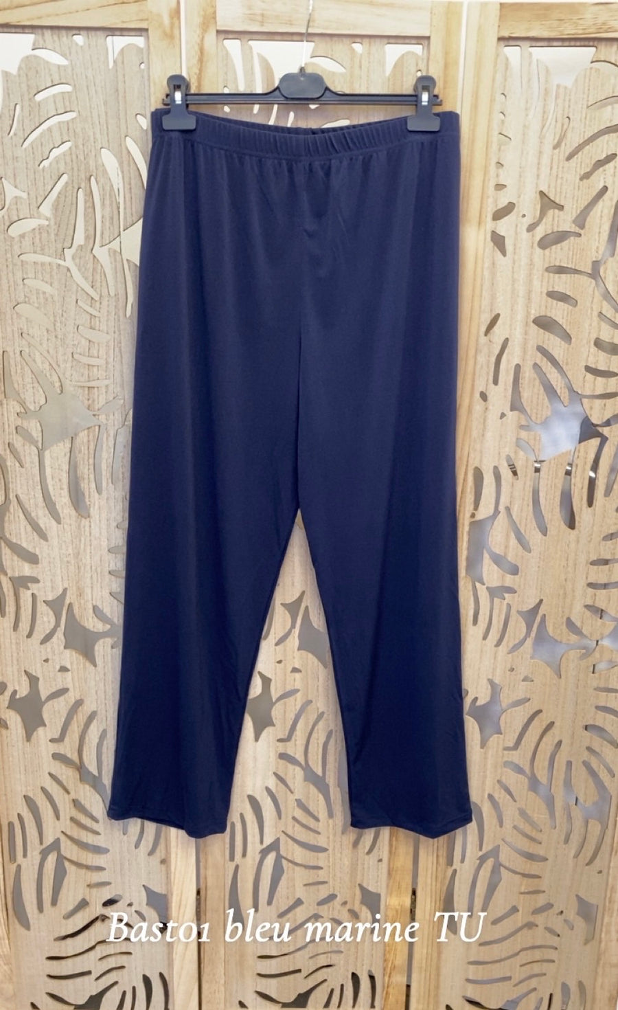 Pantalon grande taille slim en maille unie fluide BAST01 Noir/Marine/Bleu royal/Sapin/Noisette/Brique/ Gris acier