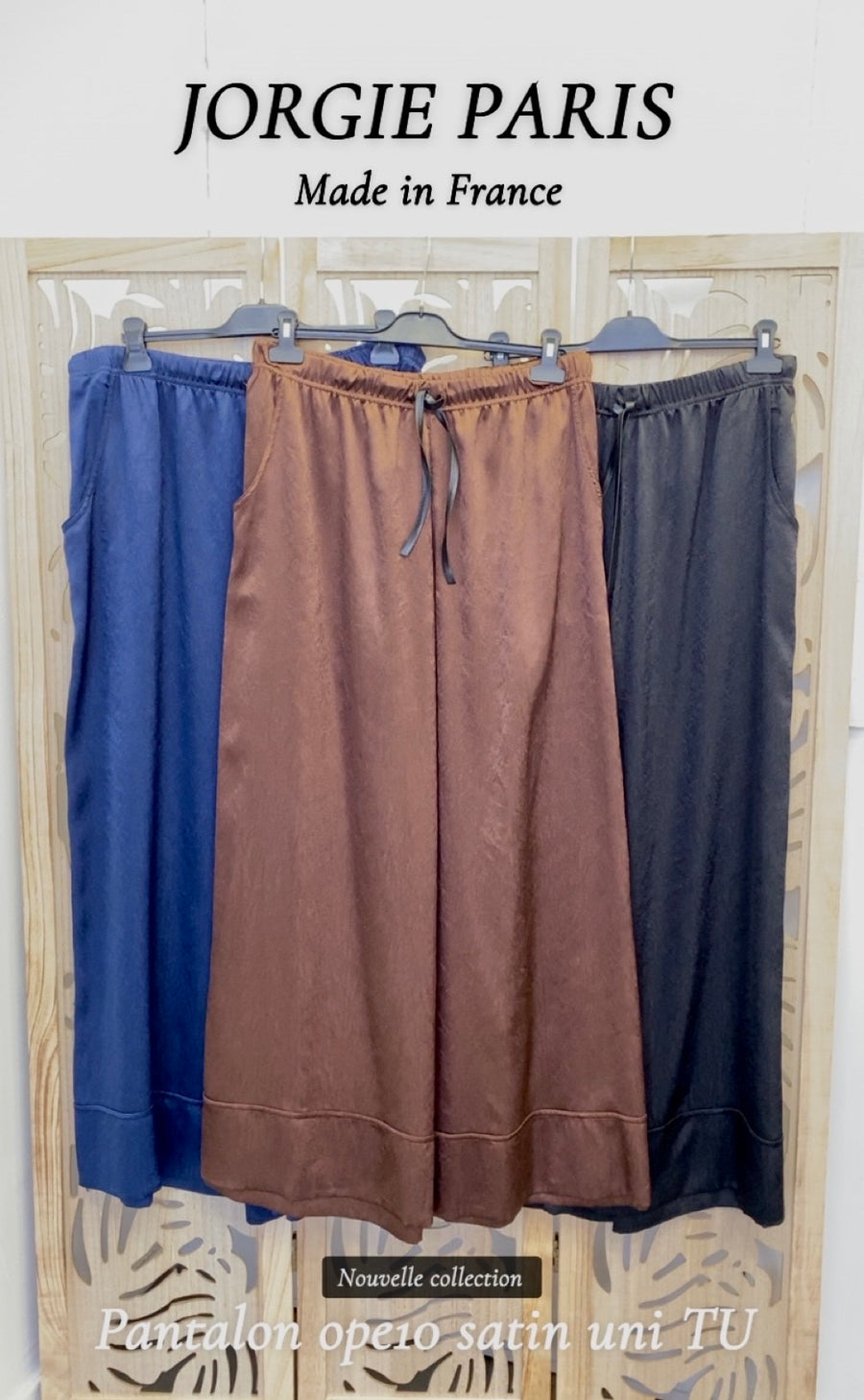 PANTALON grande taille en satin twill uni Bleu nuit OPE10
