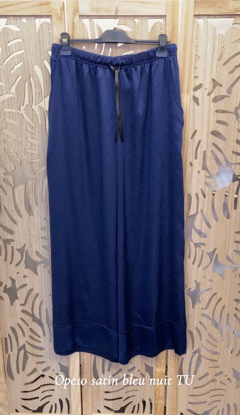 PANTALON grande taille en satin twill uni Bleu nuit OPE10