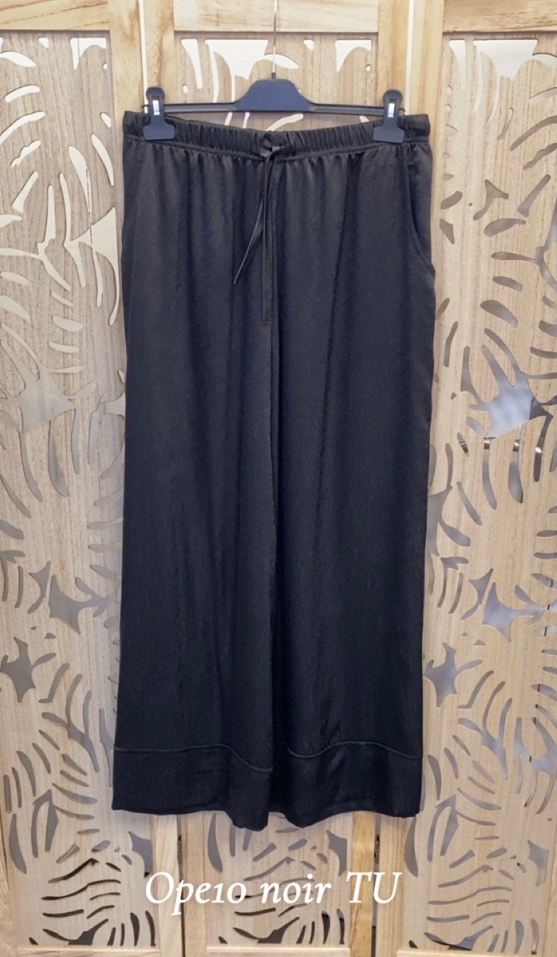 Pantalon grande taille en satin twill uni Noir OPE10